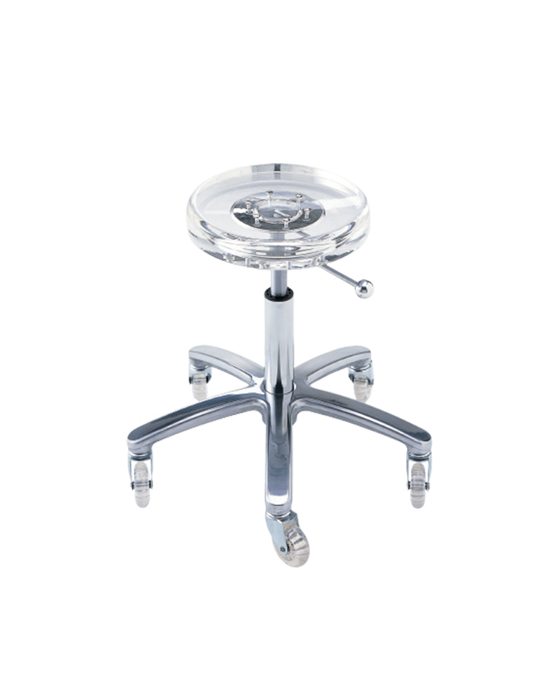 D-Stool - Aluminum salon stool - Clear acrylic seat