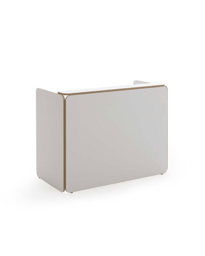 NAT - White reception desk - Edges in oak pattern