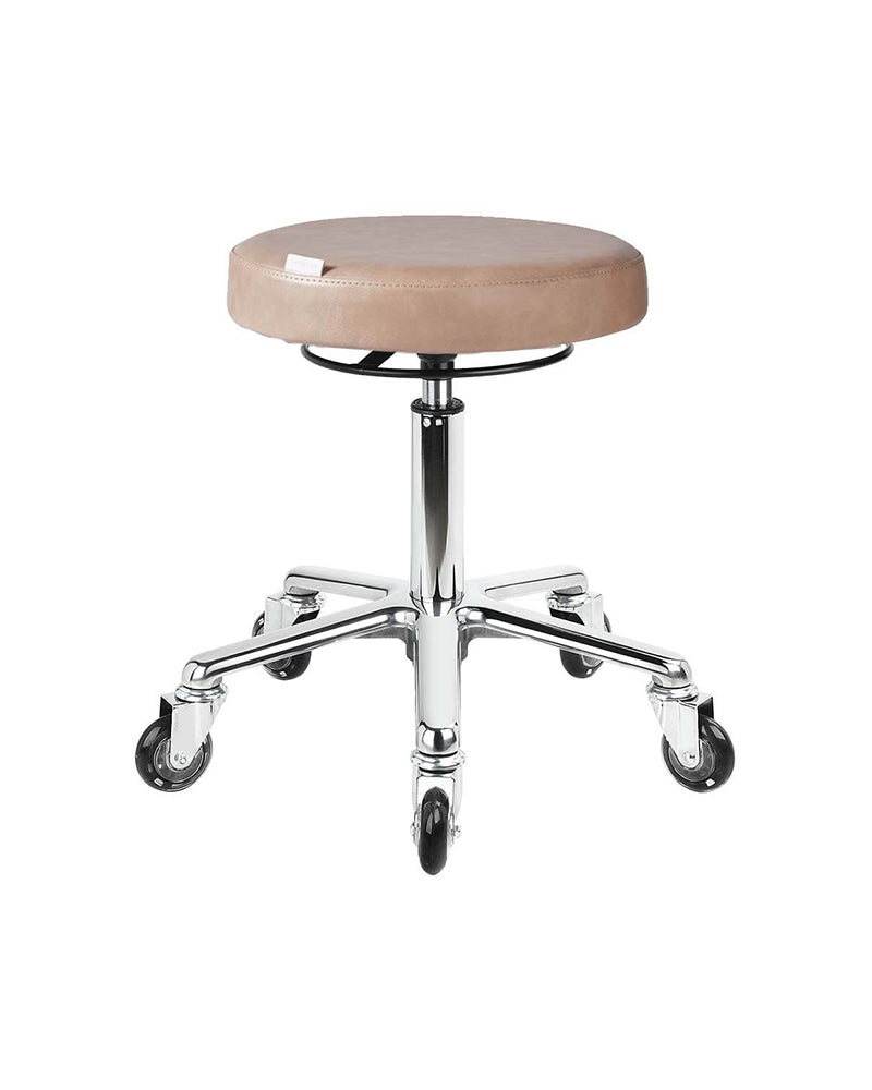 Round Blush - Pink salon stool with chrome cross base