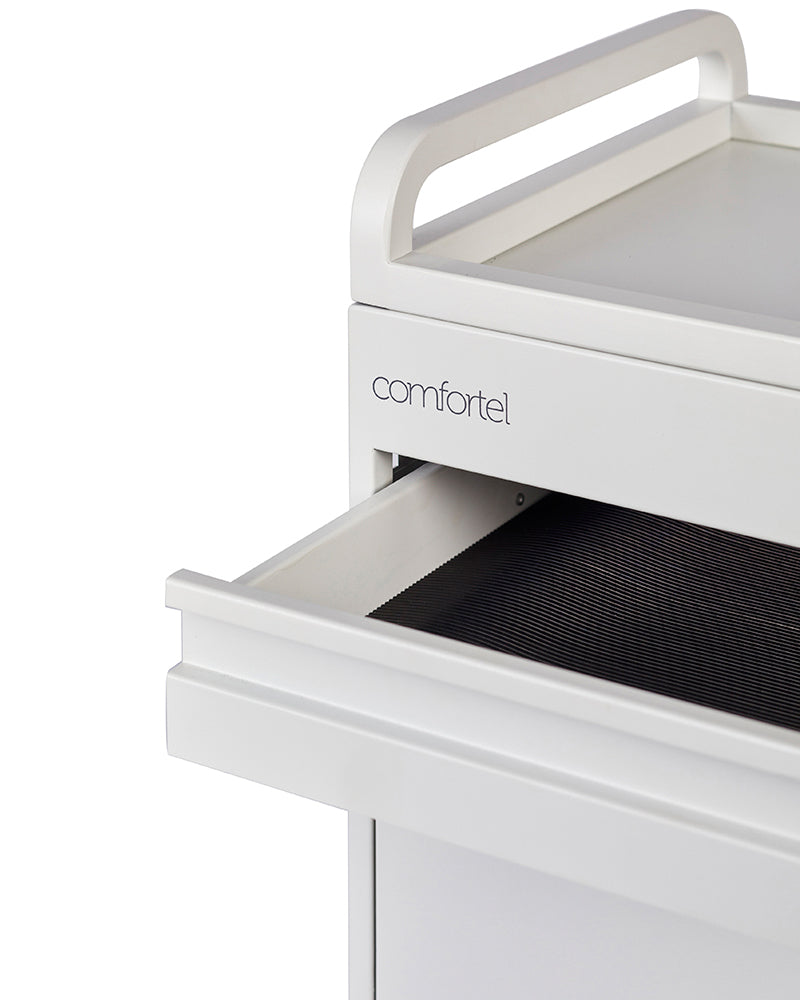 Studio 3 - White trolley with 3 drawers and pull-out shelf