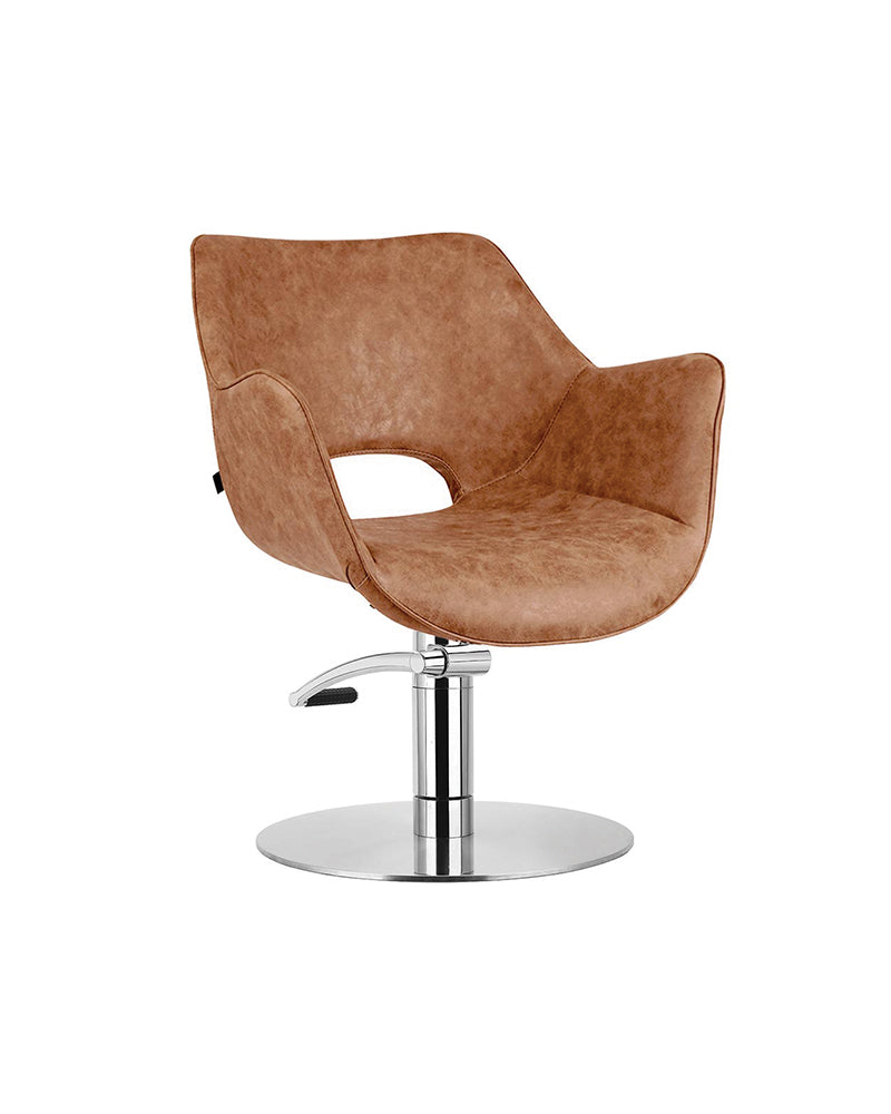 Chloe Tan - Brown hairdressing chair - Chrome round base