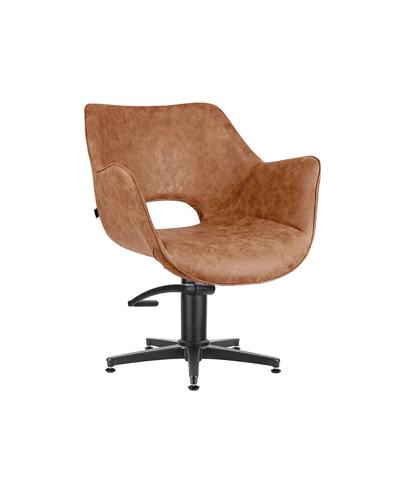 Chloe Tan - Brown hairdressing chair - Black cross base
