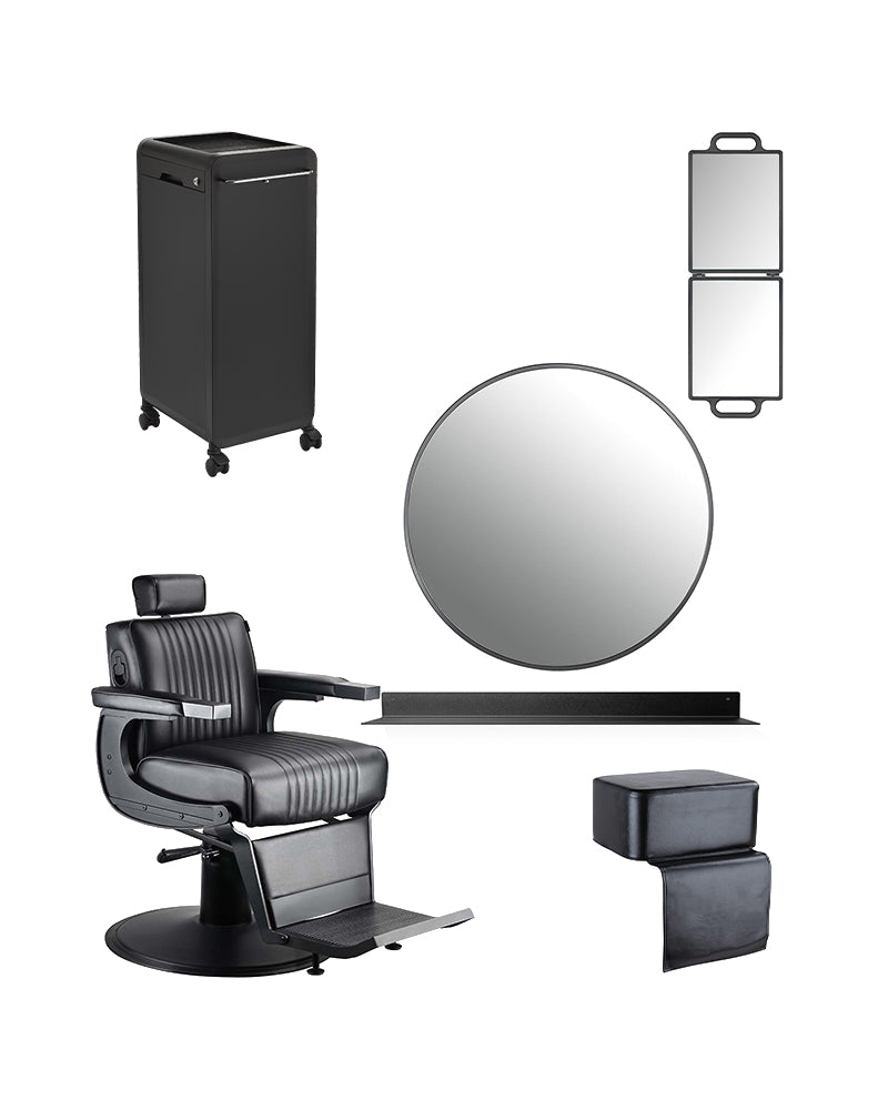 Black barber starter kit - with 1 styling station and equipment