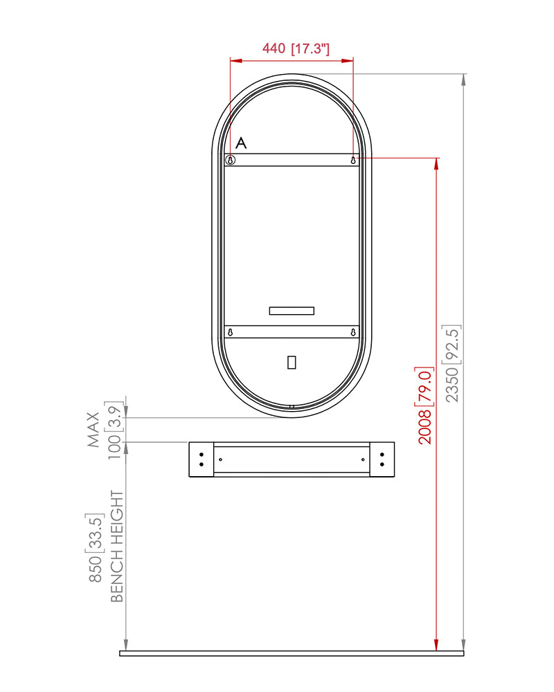 Circa LED - Soikea kampaajantuolipeili - Himmennettävä