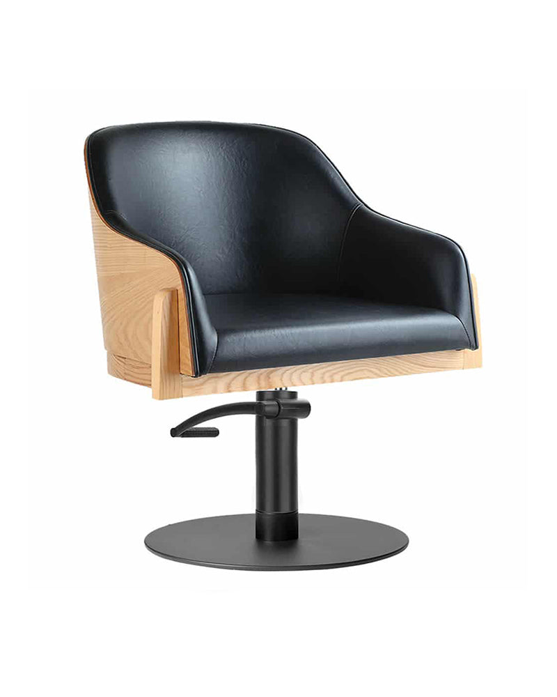 Stockholm - Black hairdressing chair - Ash wood back - Black round base