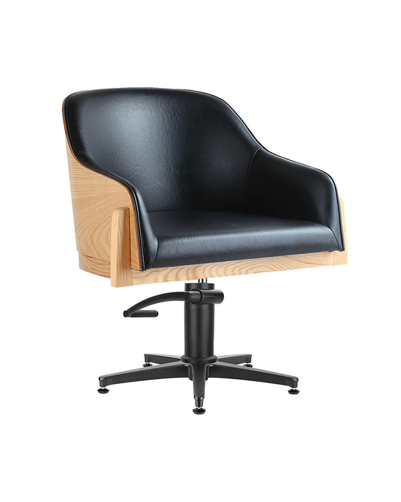 Stockholm - Black hairdressing chair - Back in ash wood - Black cross base