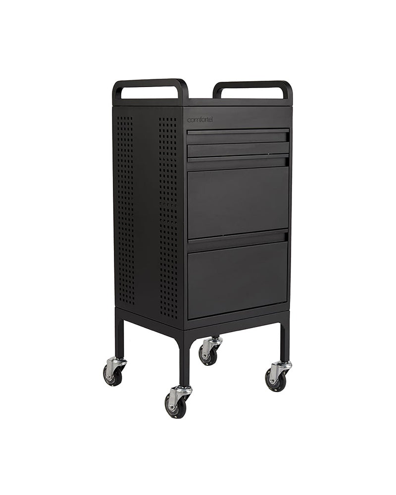 Studio 3 - Black trolley with 3 drawers and pull-out shelf