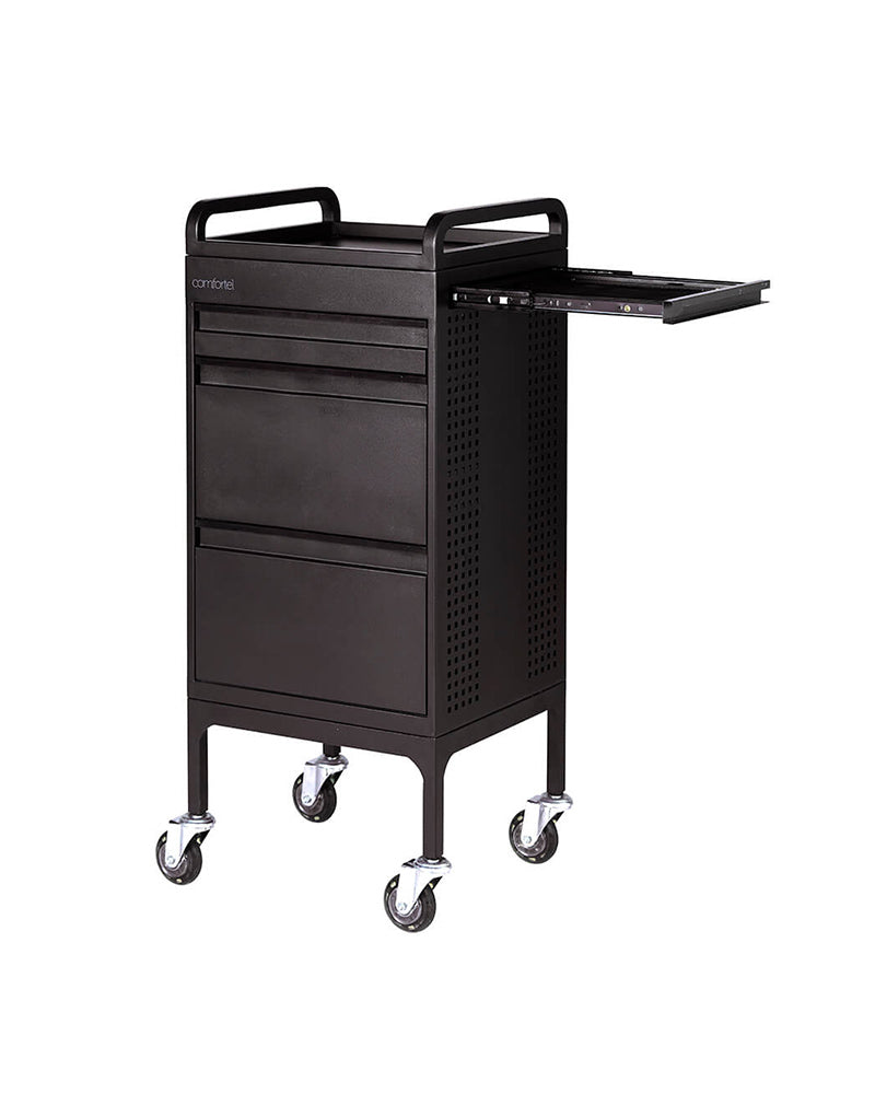 Studio 3 - Black trolley with 3 drawers and pull-out shelf